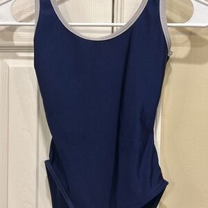 Navy Blue Yumiko Leotard with Gray Trim